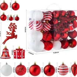 66pcs Red And White Christmas Ornaments -Christmas Decorations Store 66Pcs Christmas Assorted Ornaments Red amp White 5 600x573 1