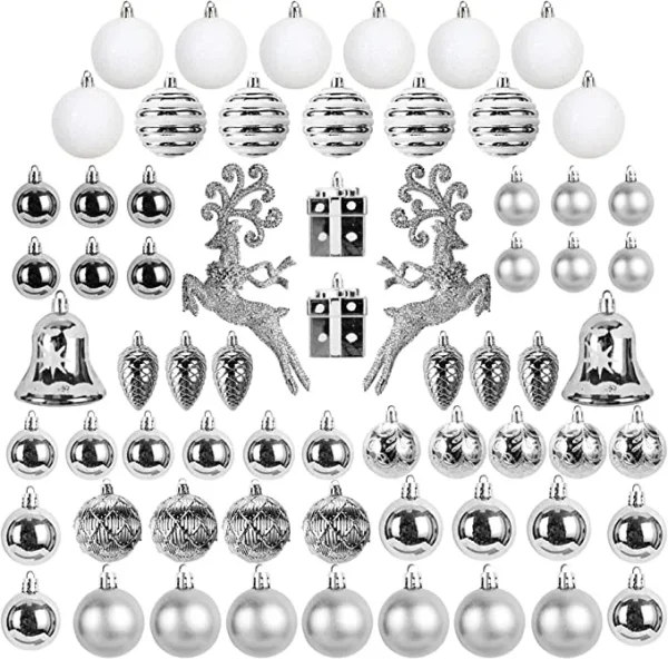 66pcs White And Silver Christmas Ornaments 3 66pcs White And Silver Christmas Ornaments