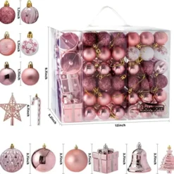 60pcs Assorted Christmas Ornaments Rosegold And White -Christmas Decorations Store 66Pcs Christmas Assorted Ornaments with a Star Tree Topper Red amp White 4 600x561 1