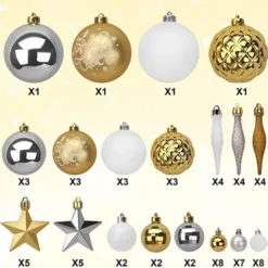 67pcs Gold White &amp Silver Assorted Christmas Ball Ornaments -Christmas Decorations Store 67Pcs Christmas Ornaments Assorted Style Gold amp White 2 600x571 1