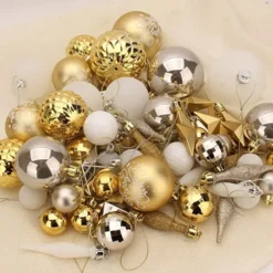 67pcs Gold White &amp Silver Assorted Christmas Ball Ornaments -Christmas Decorations Store 67Pcs Christmas Ornaments Assorted Style Gold amp White 5 600x600 1