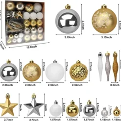 67pcs Gold White &amp Silver Assorted Christmas Ball Ornaments -Christmas Decorations Store 67Pcs Christmas Ornaments Assorted Style Gold amp White 7 600x574 1