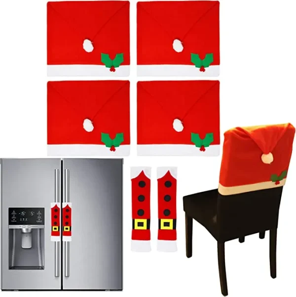 4pcs Santa Hat Chair Covers And 2pcs Handle Covers 3 4pcs Santa Hat Chair Covers And 2pcs Handle Covers