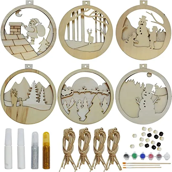 6pcs DIY Wooden Christmas Ornaments 3 6pcs DIY Wooden Christmas Ornaments