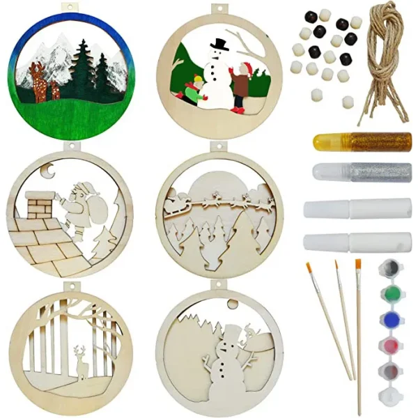 6pcs DIY Wooden Christmas Ornaments 4 6pcs DIY Wooden Christmas Ornaments - Image 2