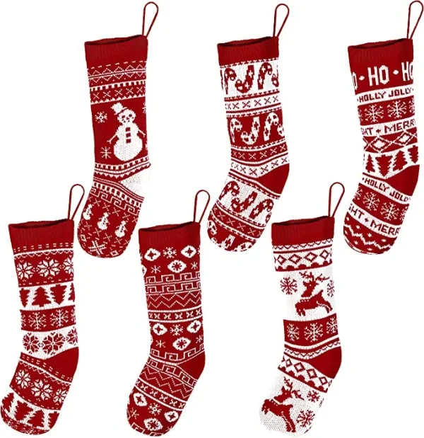 6pcs Christmas Knit Stockings Decorations 4 6pcs Christmas Knit Stockings Decorations - Image 2