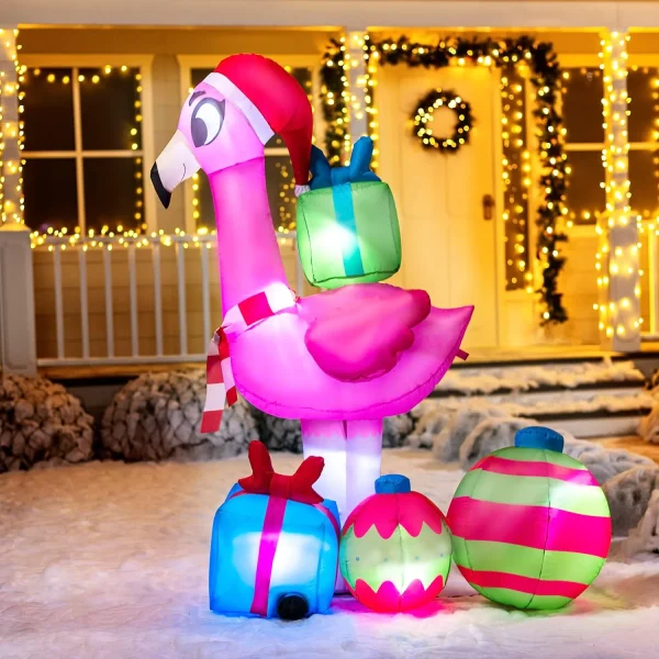 6ft Christmas Flamingo With Gift Boxes 3 6ft Christmas Flamingo With Gift Boxes