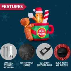 6ft Inflatable Gingerbread Man In Hot Cocoa Mug -Christmas Decorations Store 6ft Inflatable Gingerbread Man in Hot Cocoa Mug 6 600x600 1