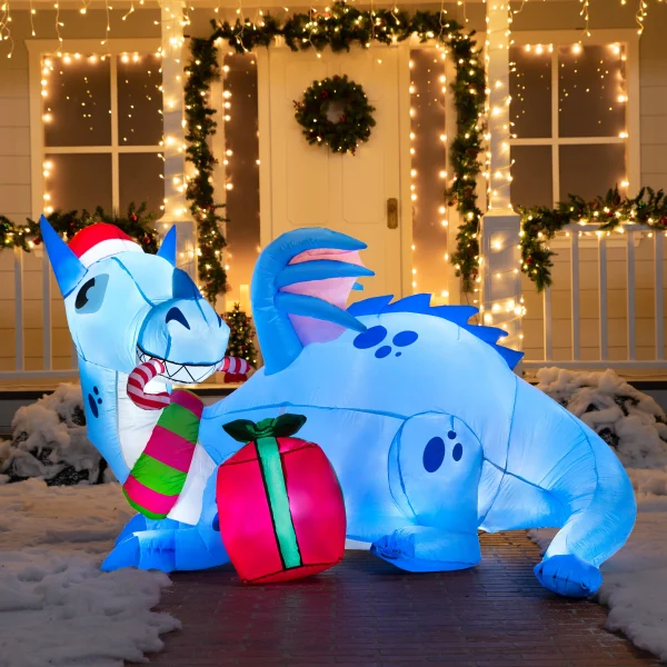 6ft LED Blue Christmas Inflatable Dragon Guarding Gift 6 6ft LED Blue Christmas Inflatable Dragon Guarding Gift - Image 4