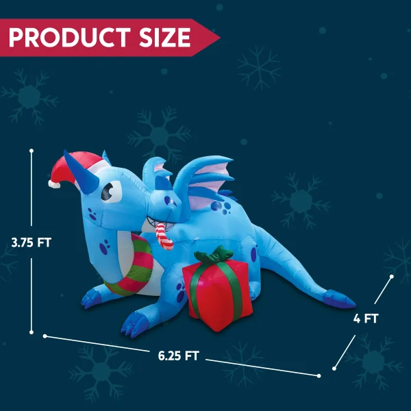 6ft LED Blue Christmas Inflatable Dragon Guarding Gift 7 6ft LED Blue Christmas Inflatable Dragon Guarding Gift - Image 5