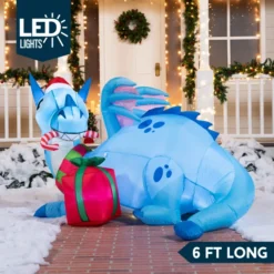 6ft LED Blue Christmas Inflatable Dragon Guarding Gift 9 6ft LED Blue Christmas Inflatable Dragon Guarding Gift -Christmas Decorations Store 6ft Inflatable LED Christmas Dragon Guarding Gift 8 600x600 1