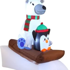 6ft Inflatable LED Polar Bear Sledding With A Penguin -Christmas Decorations Store 6ft Inflatable LED Polar Bear Sledding with a Penguin 2 result 600x799 1