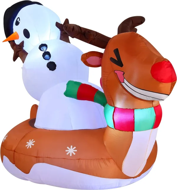 6ft Inflatable LED Snowman On Reindeer Snow Tube 4 6ft Inflatable LED Snowman On Reindeer Snow Tube - Image 2