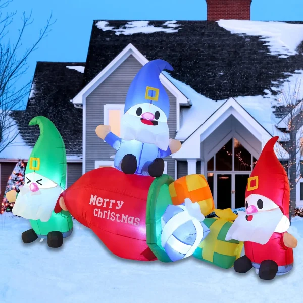 6ft LED Long Christmas 3 Gnome Inflatable With Gift Bags 3 6ft LED Long Christmas 3 Gnome Inflatable With Gift Bags