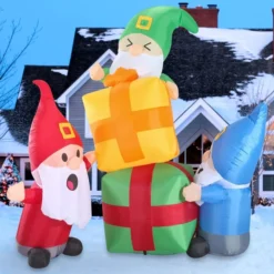 6ft Long LED 3 Christmas Gnome Inflatable