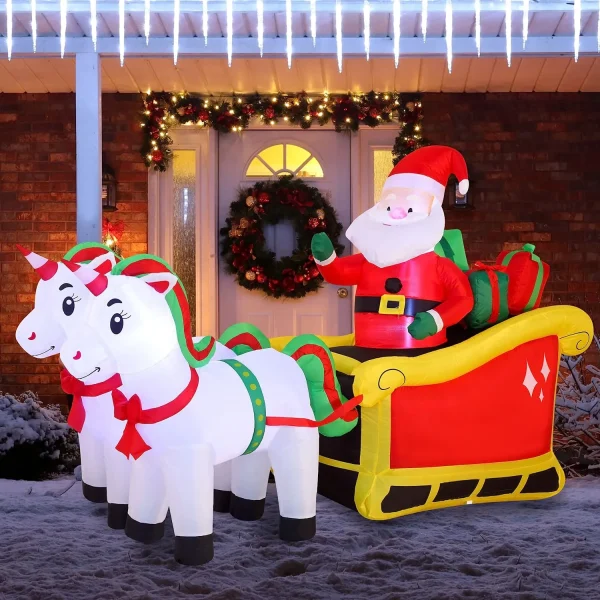 6ft Long LED Inflatable Unicorn Pulling Sleigh 3 6ft Long LED Inflatable Unicorn Pulling Sleigh