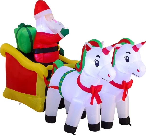 6ft Long LED Inflatable Unicorn Pulling Sleigh 4 6ft Long LED Inflatable Unicorn Pulling Sleigh - Image 2