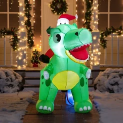 6ft Long LED Santa Claus Inflatable Ride On Dinosaur -Christmas Decorations Store 6ft Long LED Santa Claus Inflatable Ride On Dinosaur 1 2 600x600 1
