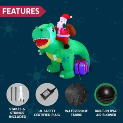 6ft Long LED Santa Claus Inflatable Ride On Dinosaur -Christmas Decorations Store 6ft Long LED Santa Claus Inflatable Ride On Dinosaur 3 1 600x600 1