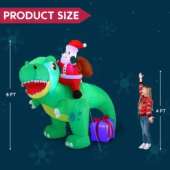 6ft Long LED Santa Claus Inflatable Ride On Dinosaur -Christmas Decorations Store 6ft Long LED Santa Claus Inflatable Ride On Dinosaur 4 1 600x600 1