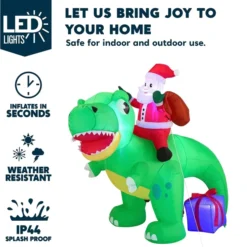 6ft Long LED Santa Claus Inflatable Ride On Dinosaur -Christmas Decorations Store 6ft Long LED Santa Claus Inflatable Ride On Dinosaur 5 1 600x604 1