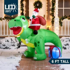 6ft Long LED Santa Claus Inflatable Ride On Dinosaur -Christmas Decorations Store 6ft Long LED Santa Claus Inflatable Ride On Dinosaur 7 600x600 1