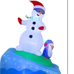 6ft Tall Inflatable Snowman Snowboarding -Christmas Decorations Store 6ft Snowboarding Snowman with A Penguin Inflatable 3 result 600x674 1