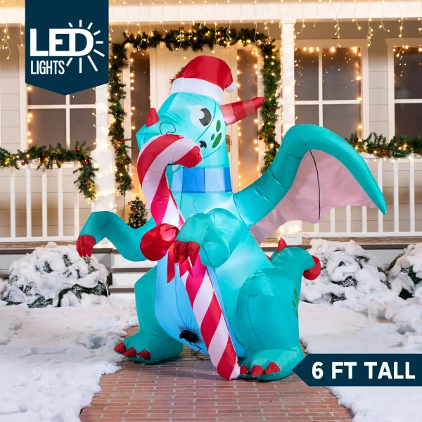6ft Tall LED Christmas Green Inflatable Dragon 4 6ft Tall LED Christmas Green Inflatable Dragon - Image 2