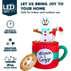 6ft LED Christmas Inflatable Snowman In Mug With Cookie -Christmas Decorations Store 6ft Tall LED Christmas Inflatable Snowman 1 600x583 1