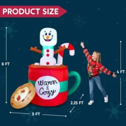 6ft LED Christmas Inflatable Snowman In Mug With Cookie -Christmas Decorations Store 6ft Tall LED Christmas Inflatable Snowman 3 600x600 1