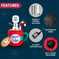 6ft LED Christmas Inflatable Snowman In Mug With Cookie -Christmas Decorations Store 6ft Tall LED Christmas Inflatable Snowman 6 600x600 1