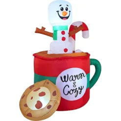 6ft LED Christmas Inflatable Snowman In Mug With Cookie -Christmas Decorations Store 6ft Tall LED Christmas Inflatable Snowman 8