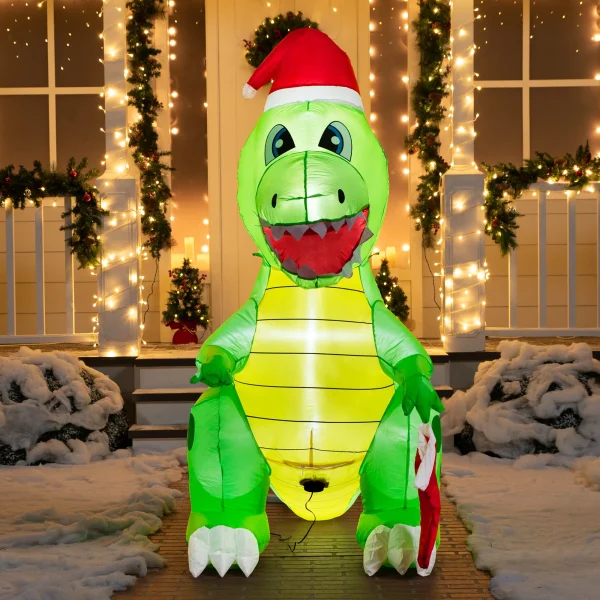 6ft Tall LED Inflatable Dinosaur Holding A Stocking 3 6ft Tall LED Inflatable Dinosaur Holding A Stocking