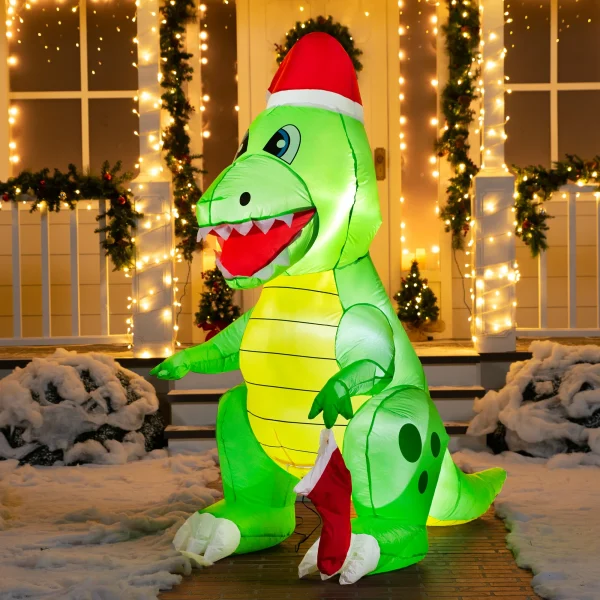 6ft Tall LED Inflatable Dinosaur Holding A Stocking 6 6ft Tall LED Inflatable Dinosaur Holding A Stocking - Image 4