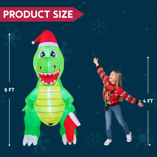 6ft Tall LED Inflatable Dinosaur Holding A Stocking 7 6ft Tall LED Inflatable Dinosaur Holding A Stocking - Image 5