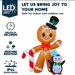 6ft Tall LED Gingerbread With Penguin Decoration -Christmas Decorations Store 6ft Tall LED Gingerbread with Penguin Decoration 2 600x578 1