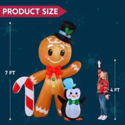 6ft Tall LED Gingerbread With Penguin Decoration -Christmas Decorations Store 6ft Tall LED Gingerbread with Penguin Decoration 4 600x600 1