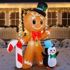 6ft Tall LED Gingerbread With Penguin Decoration -Christmas Decorations Store 6ft Tall LED Gingerbread with Penguin Decoration 7 600x600 1