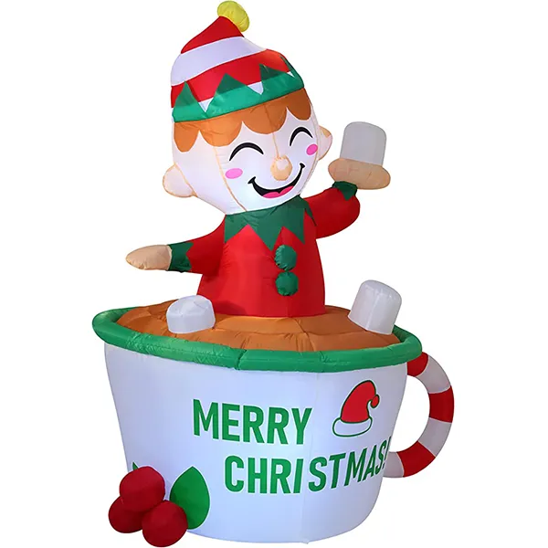 6ft Tall LED Inflatable Elf Mug 4 6ft Tall LED Inflatable Elf Mug - Image 2