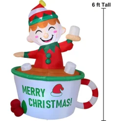 6ft Tall LED Inflatable Elf Mug 10 6ft Tall LED Inflatable Elf Mug -Christmas Decorations Store 6ft Tall LED Inflatable Elf Mug 2