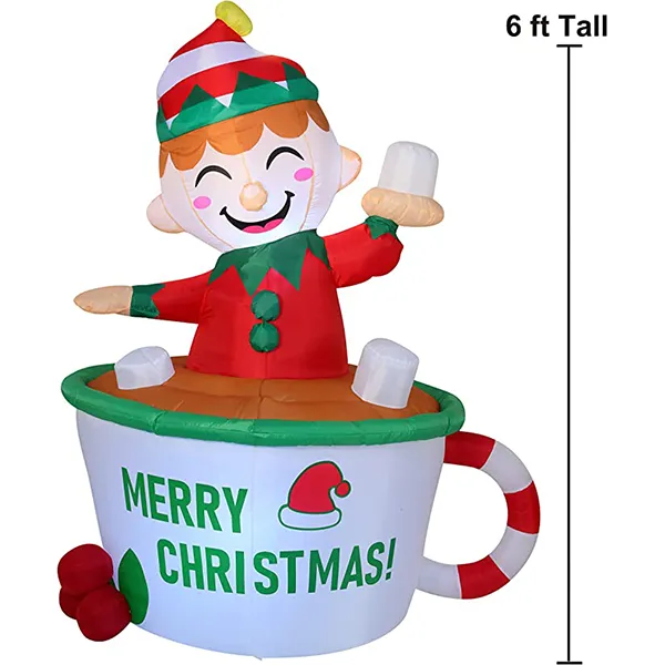 6ft Tall LED Inflatable Elf Mug 5 6ft Tall LED Inflatable Elf Mug - Image 3