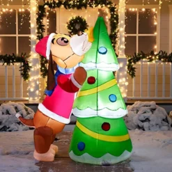 6ft LED Christmas Puppy Inflatable Putting A Tree Topper -Christmas Decorations Store 6ft Tall Puppy Putting a Tree Topper Christmas Inflatable 6