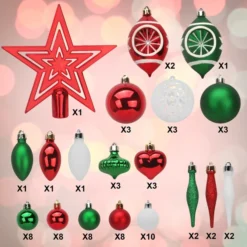 70pcs Red White And Green Christmas Ornaments -Christmas Decorations Store 70Pcs Christmas Ornaments with Heart Red Green amp White 3 result 600x600 1