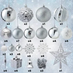 71pcs White And Silver Christmas Tree Ornaments 8 71pcs White And Silver Christmas Tree Ornaments -Christmas Decorations Store 70Pcs Christmas Ornaments with a Star Tree Topper Sliver and White 4 600x600 1