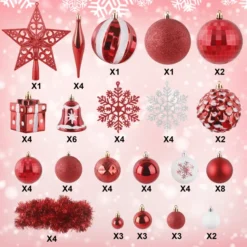 72pcs Red And White Christmas Ornaments 10 72pcs Red And White Christmas Ornaments -Christmas Decorations Store 72Pcs Assorted Christmas Tree Ornaments Red White 6 600x600 1