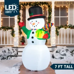 7ft LED Blow Up Snowman With Present Gift -Christmas Decorations Store 7ft LED Blow Up Snowman With Present Gift 2 600x600 1
