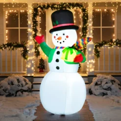 7ft LED Blow Up Snowman With Present Gift -Christmas Decorations Store 7ft LED Blow Up Snowman With Present Gift 4 600x600 1