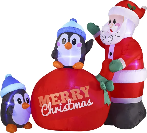 7ft Large Penguins With Santa Inflatable 4 7ft Large Penguins With Santa Inflatable - Image 2