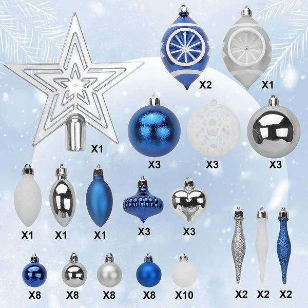 70Pcs Blue, Silver&White Christmas Ornaments With Heart 6 70Pcs Blue, Silver&White Christmas Ornaments With Heart - Image 4