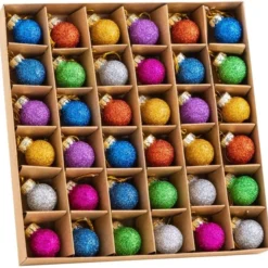 36pcs Mini Glitter Christmas Ball Ornaments